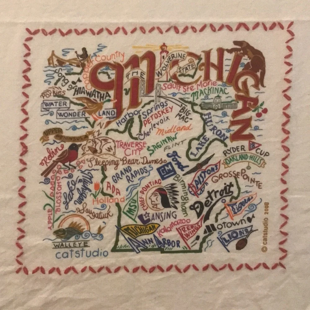 New Catstudio Michigan Geography Collection Map Decorative Hand or Bar Towel